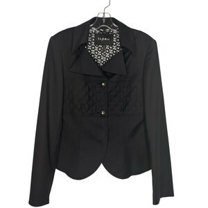VTG Byblos Italy Black Cropped Blazer Jacket Quilted Panel Star Lining Size 10